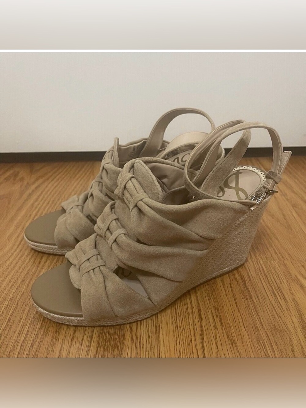 SAM EDELMAN tan Bow leather espadrille slingback wedges size 8